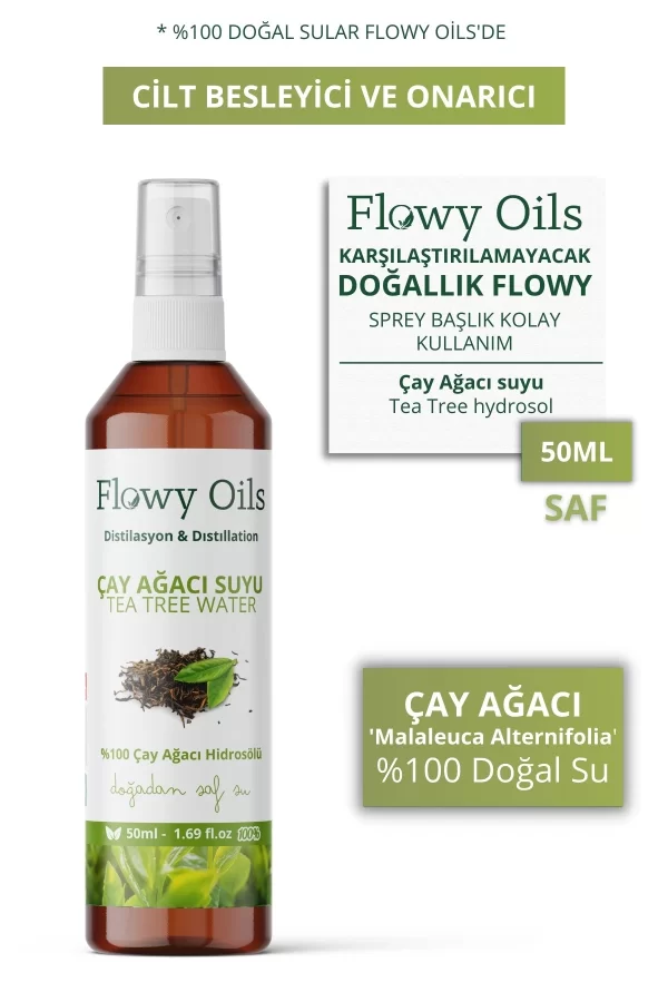 Toptan Çay Ağacı Suyu Cilt Besleyici ve Onarıcı %100 Tam Saf Doğal Yağlı Distilasyon Hidrosöl Suyu 50ml