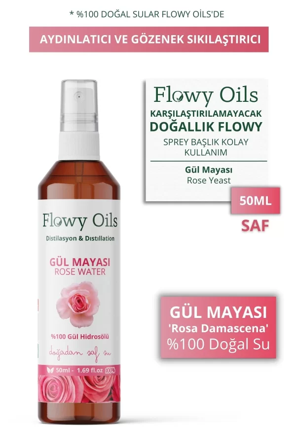 Toptan Gül Mayası Aydınlatıcı ve Gözenek Sıkılaştırıcı %100 Tam Saf Doğal Yağlı Distilasyon Hidrosöl 50ml