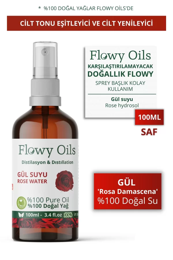 Toptan Gül Suyu Cam Şişe %100 Tam Saf Doğal Yağlı Distilasyon Hidrosöl Suyu Rose hydrosol 100ML