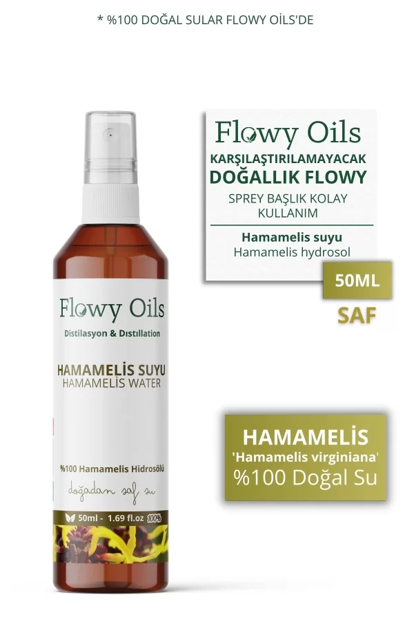 Toptan Hamamelis Suyu Cadı Fındığı %100 Tam Saf Doğal Yağlı Distilasyon Hidrosöl Suyu Tonik 50ml