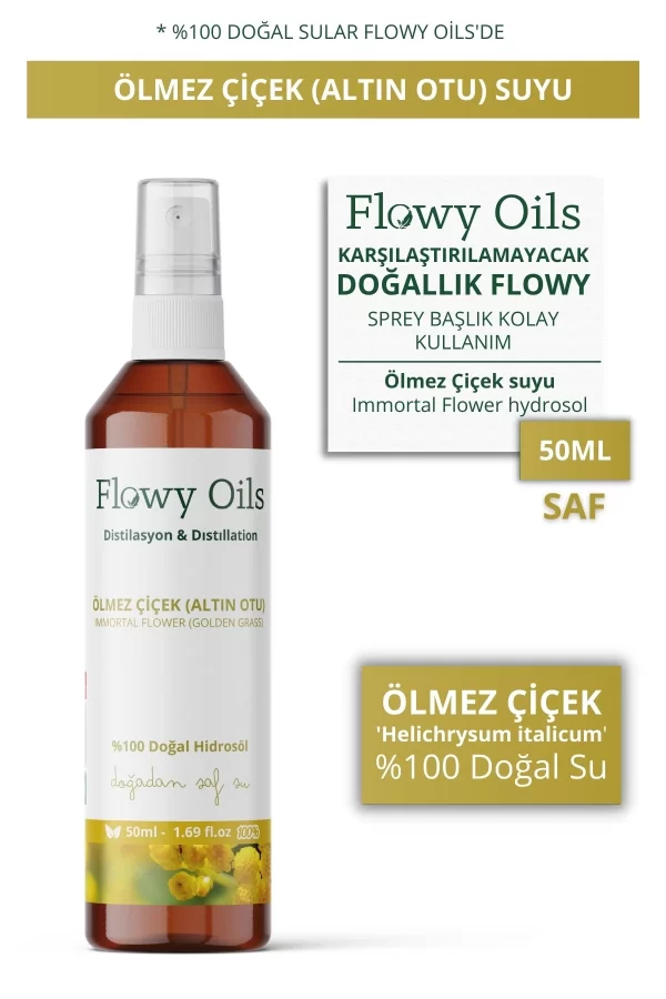 Toptan Ölmez Çiçek - Altın Otu Suyu %100 Tam Saf Doğal Yağlı Distilasyon Hidrosöl Suyu Tonik Hydrosol 50ml