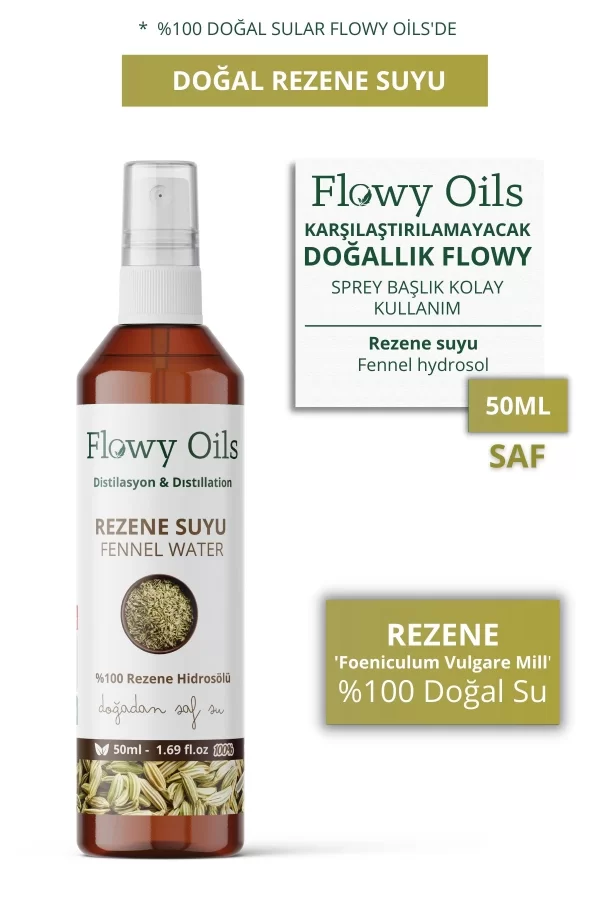 Toptan Rezene Suyu %100 Tam Saf Doğal Yağlı Distilasyon Hidrosöl Suyu Tonik Fennel Hydrosol Tonic 50ml