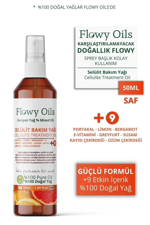 Toptan Selülit Bakım Yağı +9 Yağ İçeren %100 Doğal Karışım Sprey  Cellulite Treatment Oil 50ml