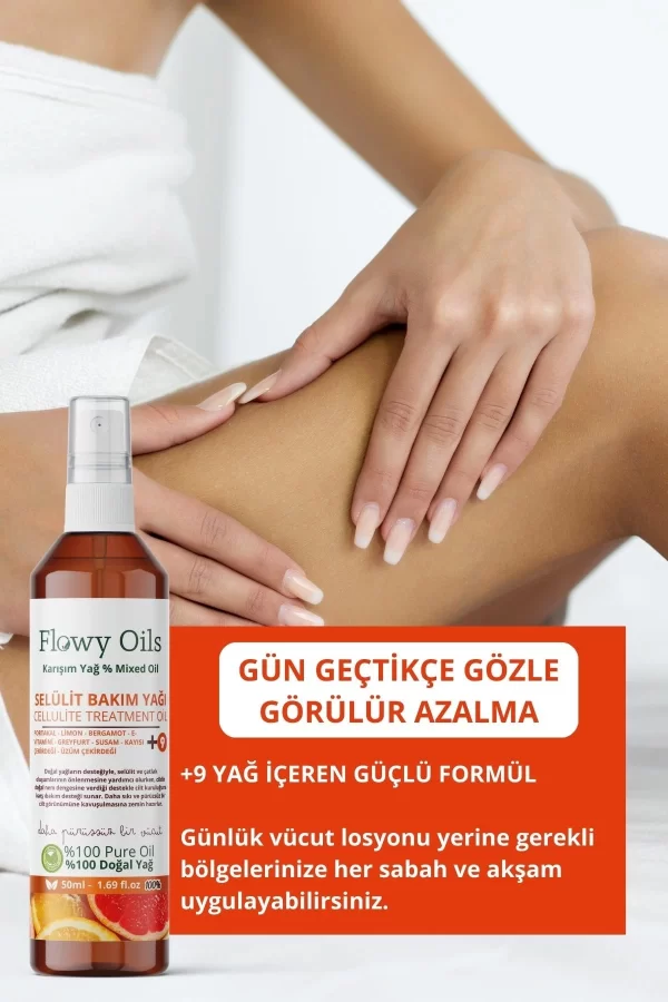 Toptan Selülit Bakım Yağı +9 Yağ İçeren %100 Doğal Karışım Sprey  Cellulite Treatment Oil 50ml