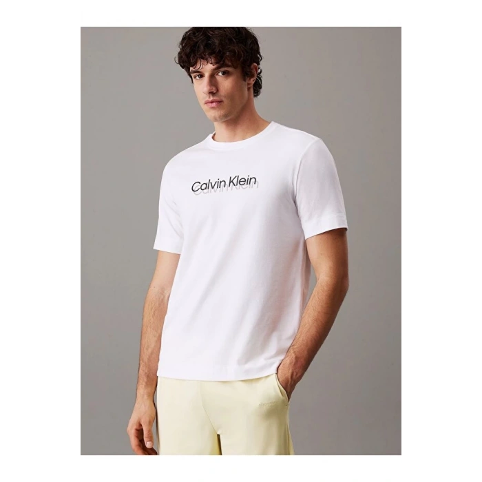 Calvin Klein Beyaz Yuvarlak Yaka Erkek T-Shirt
