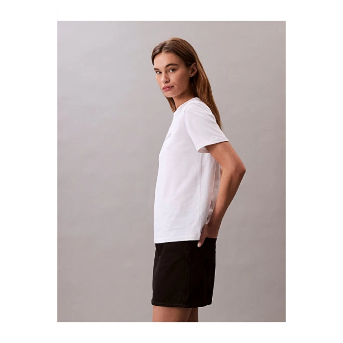Calvin Klein Jeans Yuvarlak Yaka Baskılı Beyaz Kadın T-Shirt