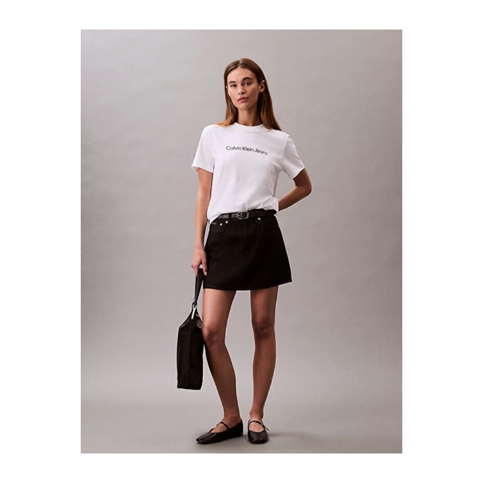 Calvin Klein Jeans Yuvarlak Yaka Baskılı Beyaz Kadın T-Shirt