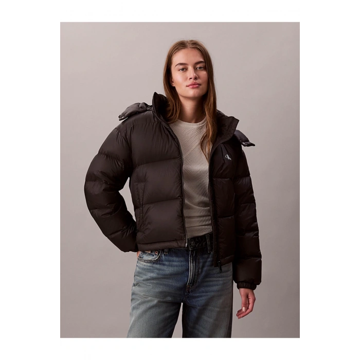 Kadın Marka Logolu Fermuar Ve Kapüşon Detaylı Şık Görünüşlü Kışlık Kullanıma Uygun Siya