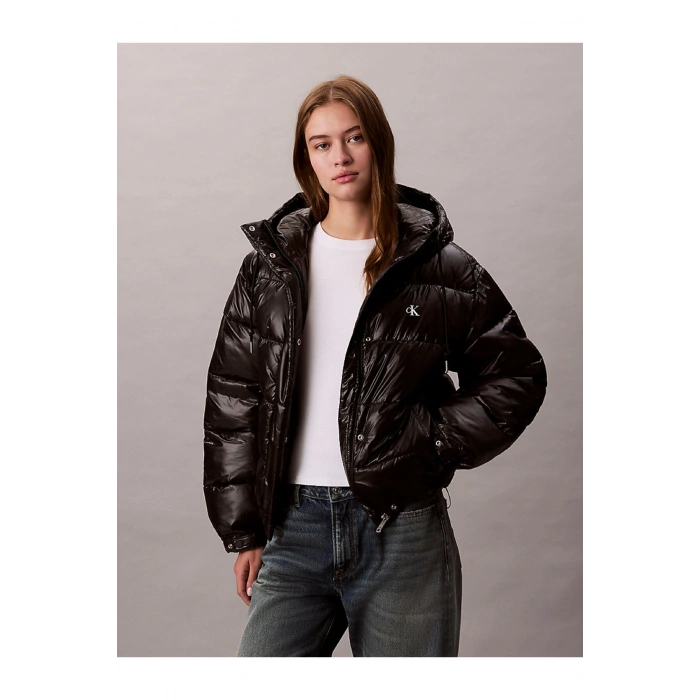 Kadın Marka Logolu Fermuar Ve Kapüşon Detaylı Şık Görünüşlü Kışlık Kullanıma Uygun Siya