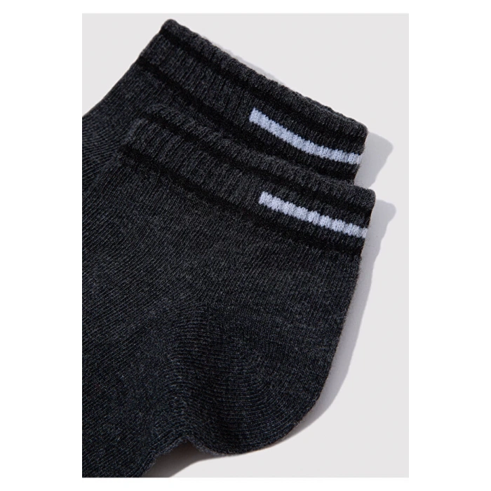 Mavi Çizgi Detaylı Antrasit Patik Çorap