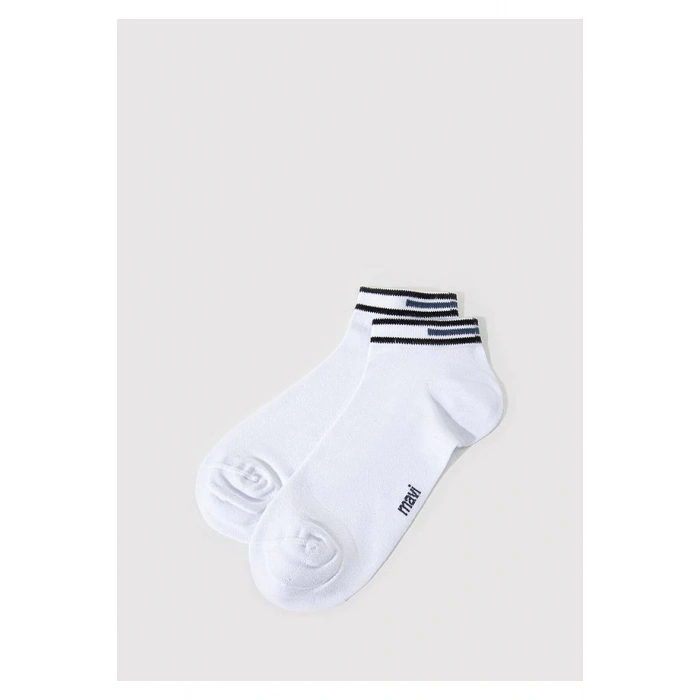 Mavi Çizgi Detaylı Beyaz Patik Çorap