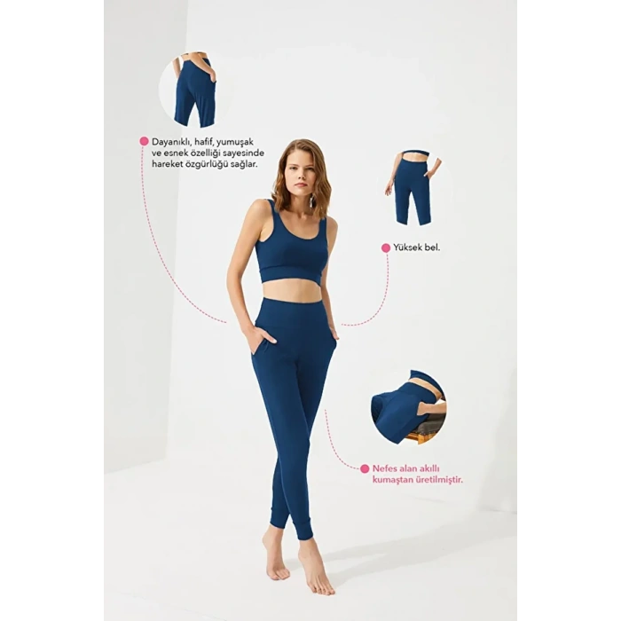 Siyah Yüksek Bel Çift Cepli Kadın Jogger Eşofman Altı