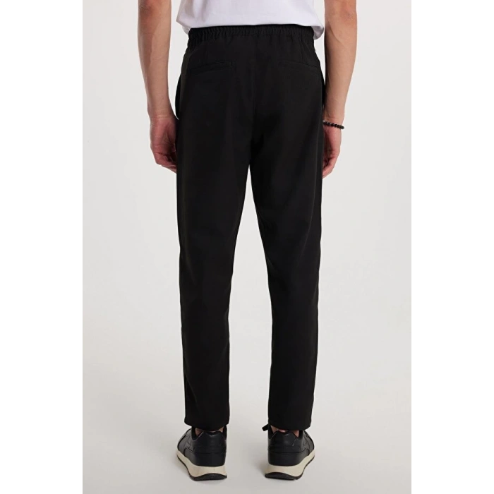 Tudors Erkek Beli Lastikli Bağcıklı Jogger Siyah Pantolon Rahat Kesim Yan Cepli