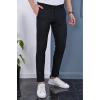 Erkek Siyah Renk Kaliteli Esnek Likralı Bilek Boy Kumaş Pantolon