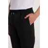 Tudors Erkek Beli Lastikli Bağcıklı Jogger Siyah Pantolon Rahat Kesim Yan Cepli