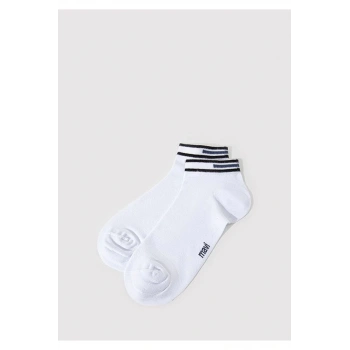Mavi Çizgi Detaylı Beyaz Patik Çorap