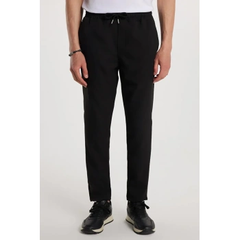 Tudors Erkek Beli Lastikli Bağcıklı Jogger Siyah Pantolon Rahat Kesim Yan Cepli