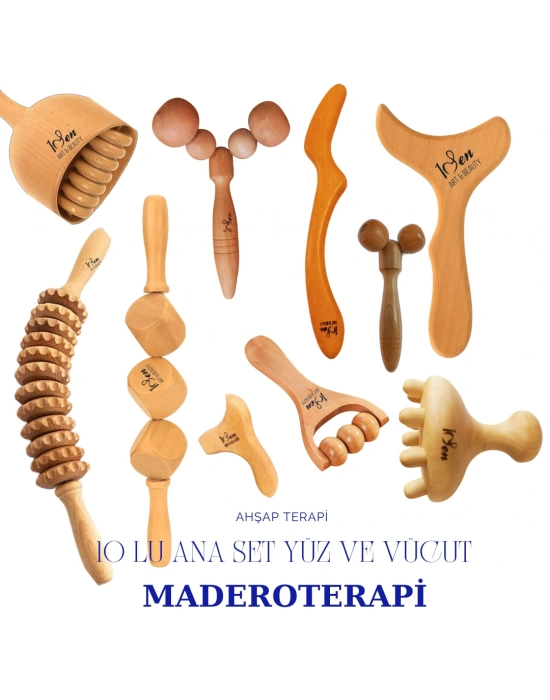 Maderoterapi Profesyonel Ana Set 10lu Ahşap Masaj Aleti