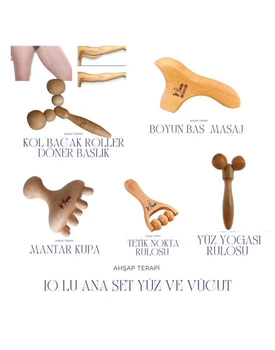 Maderoterapi Profesyonel Ana Set 10lu Ahşap Masaj Aleti