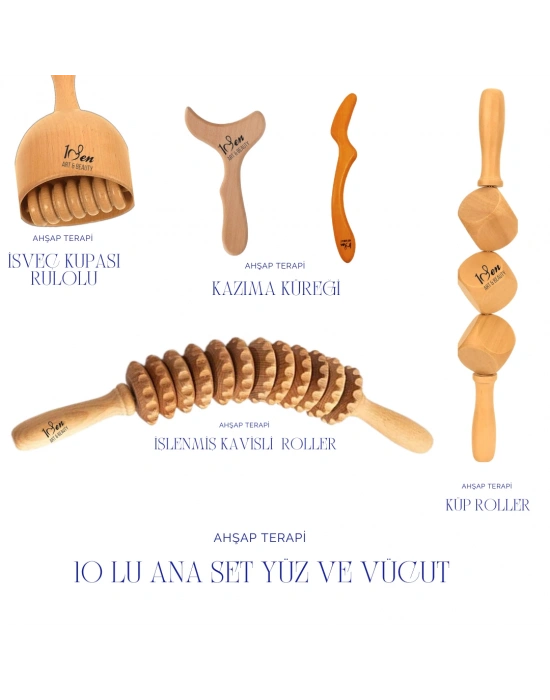 Maderoterapi Profesyonel Ana Set 10lu Ahşap Masaj Aleti