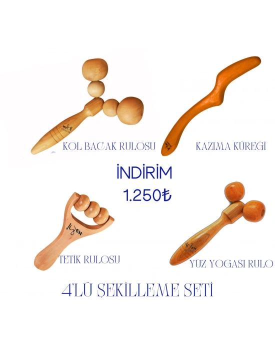 Maderoterapi 4’lü Şekillenme Seti – Doğal Ahşap Masaj ve Şekillendirme