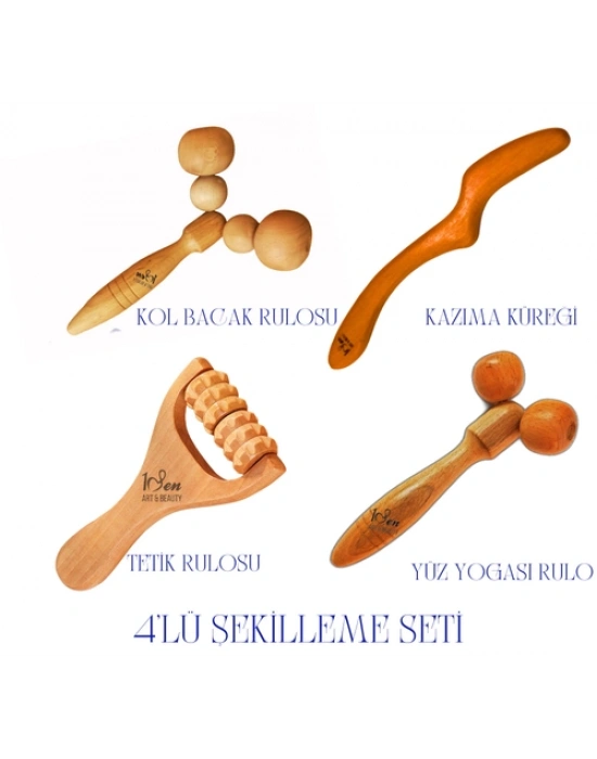 Maderoterapi 4’lü Şekillenme Seti – Doğal Ahşap Masaj ve Şekillendirme