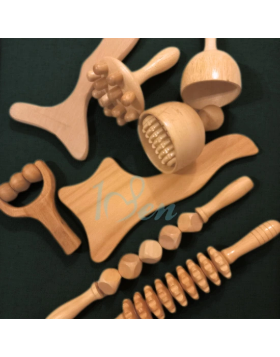 Maderoterapi 8’li Ana Set | Selülit Giderici El Yapımı Ahşap Vücut Masaj Seti
