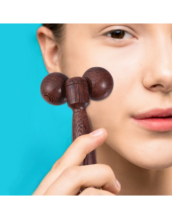 Maderoterapi Ahşap Yüz Yogası Masaj Aleti | El Yapımı, Doğal Cilt Şekillendirici Roller