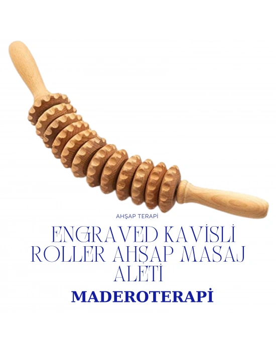 Maderoterapi Engraved Kavisli Roller Ahşap Masaj Aleti