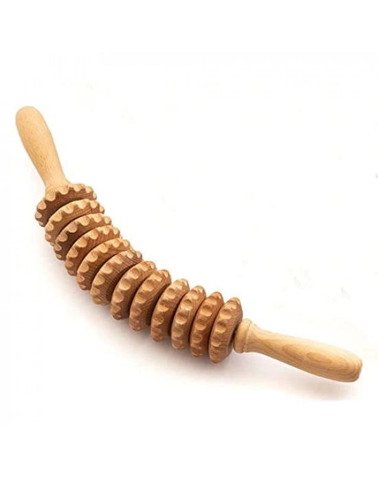 Maderoterapi Engraved Kavisli Roller Ahşap Masaj Aleti
