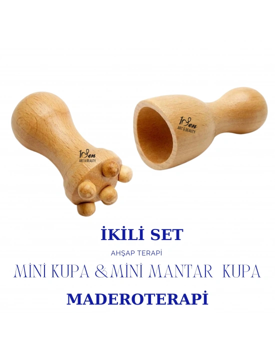Maderoterapi Mini Mantar Kupa & Mini Kupa |  İkili Set Yüz El Ayak Ahşap Masaj Aleti