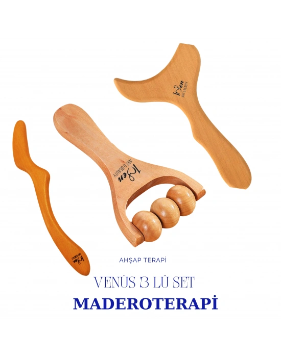 Venüs Maderoterapi 3lu Set Ahşap Masaj Aleti