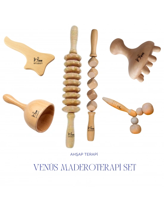 Venüs Maderoterapi 6’li Ana Set | Selülit Giderici El Yapımı Ahşap Vücut Masaj Seti