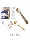 1Sen Art & Beauty 4 lü Işıltı Seti -(Hint yağı -Göz Çevresi Soğutucu Masaj Aleti – Ahşap Masaj Aleti -Sedef Kaşık) Şişlik, Morluk ve İnce Çizgi Karşıtı Metal Roller