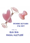 Pembe Kuvars Kalp-Mantar-Roller 3lü Set Masaj Taşı | Doğal Yüz Şekillendirici & Cilt Canlandırıcı 3lü Set