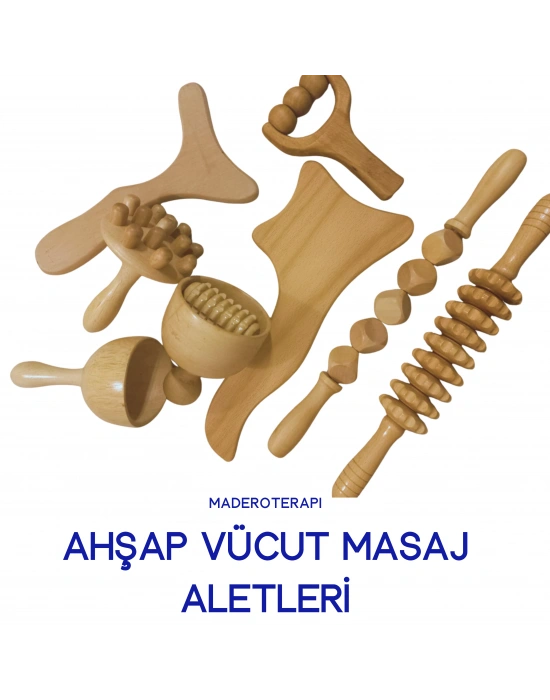 Maderoterapi 8’li Ana Set | Selülit Giderici El Yapımı Ahşap Vücut Masaj Seti
