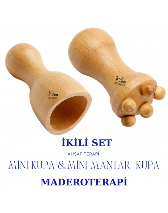 Maderoterapi Mini Mantar Kupa & Mini Kupa |  İkili Set Yüz El Ayak Ahşap Masaj Aleti