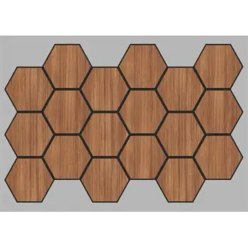 Jr.Hexagon Akustik Duvar Paneli Teak 55x87 cm