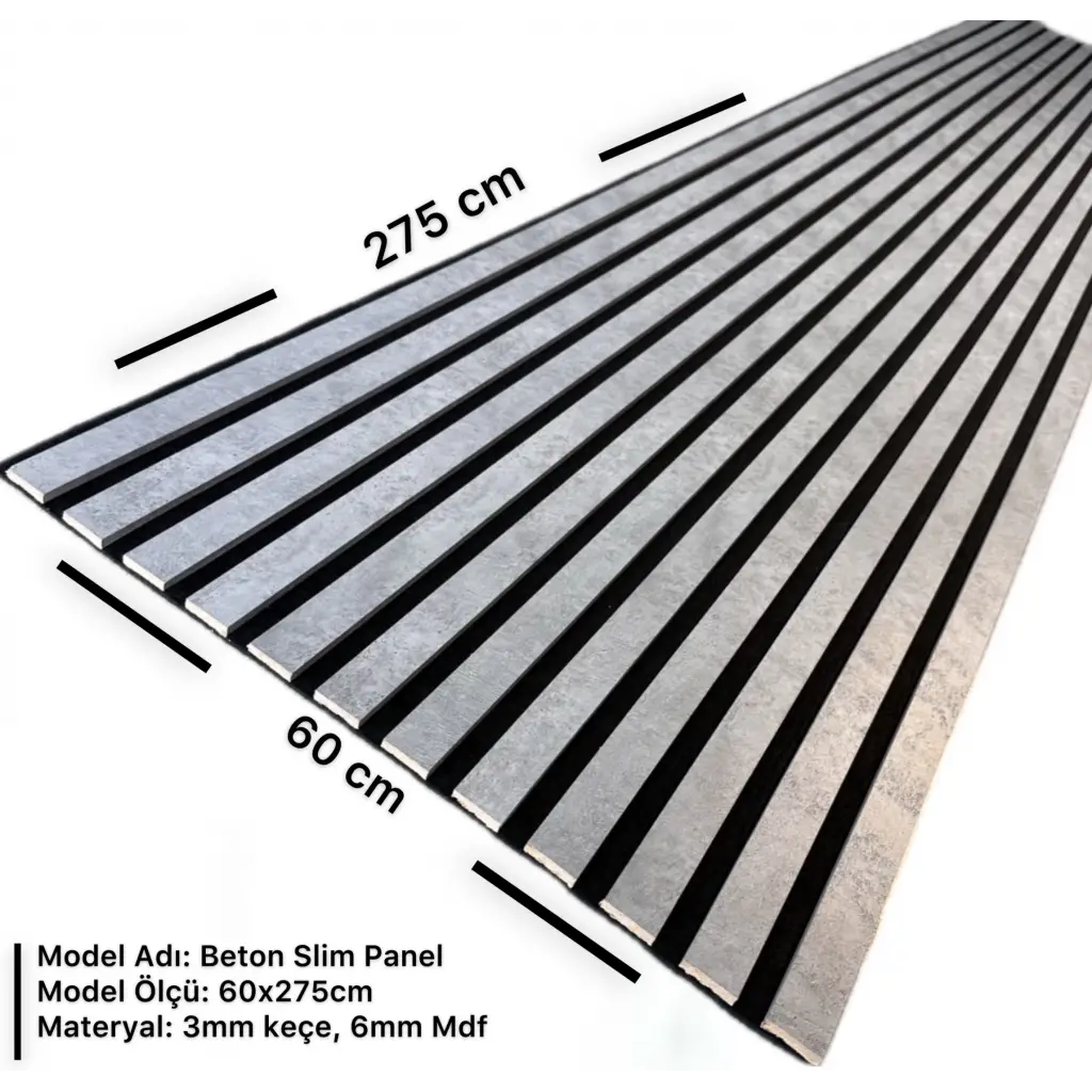 Beton Gri Slim Duvar Kaplama Paneli 60cmx275cm