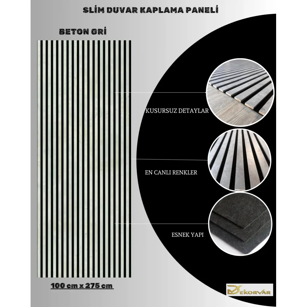 Beton Gri Slim Duvar Kaplama Paneli 100cmx275cm