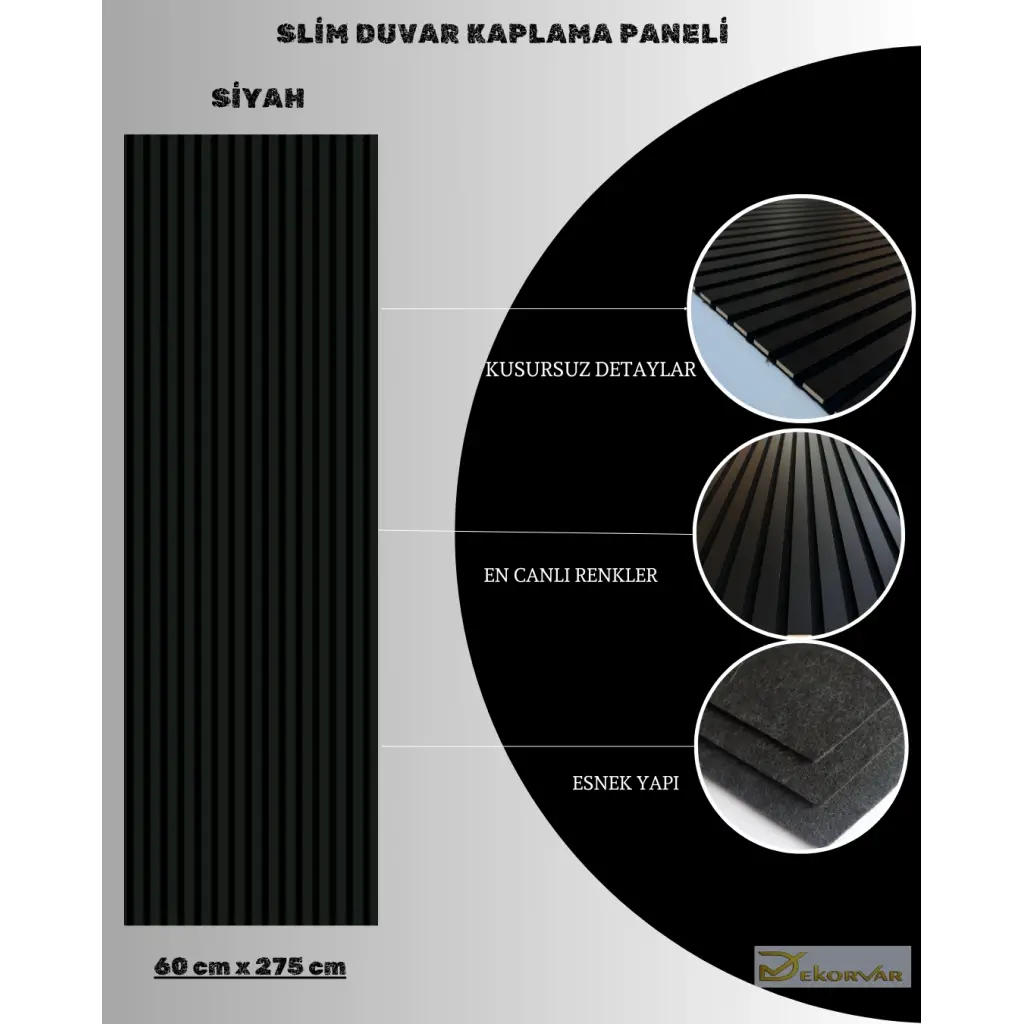Siyah Slim Duvar Kaplama Paneli 60cmx275cm