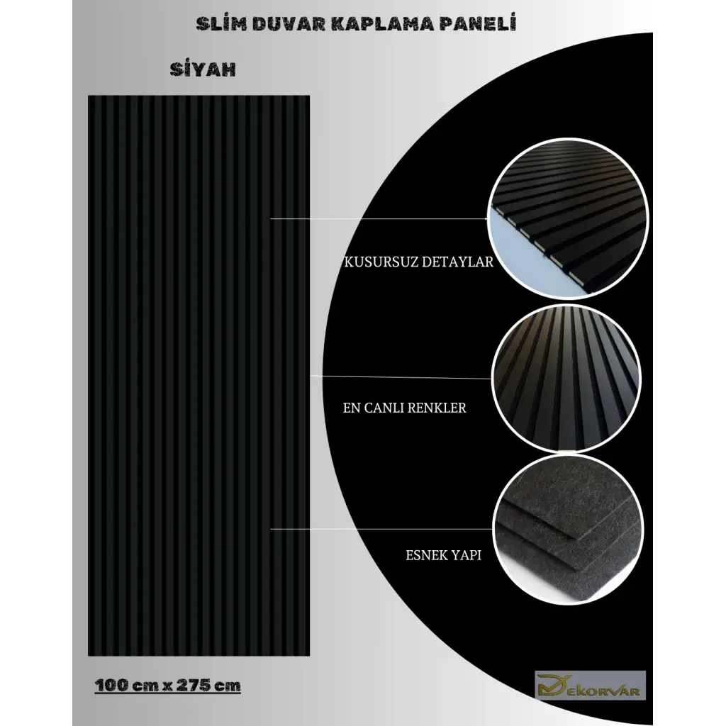 Siyah Slim Duvar Kaplama Paneli 100cmx280cm