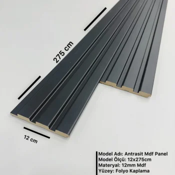 Antrasit Mdf Duvar Lambri Panel 12cmx275cm (12mm)