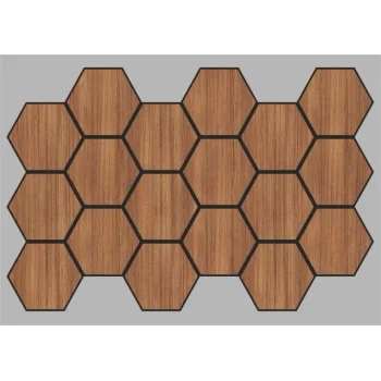 Jr.Hexagon Akustik Duvar Paneli Teak 55x87 cm