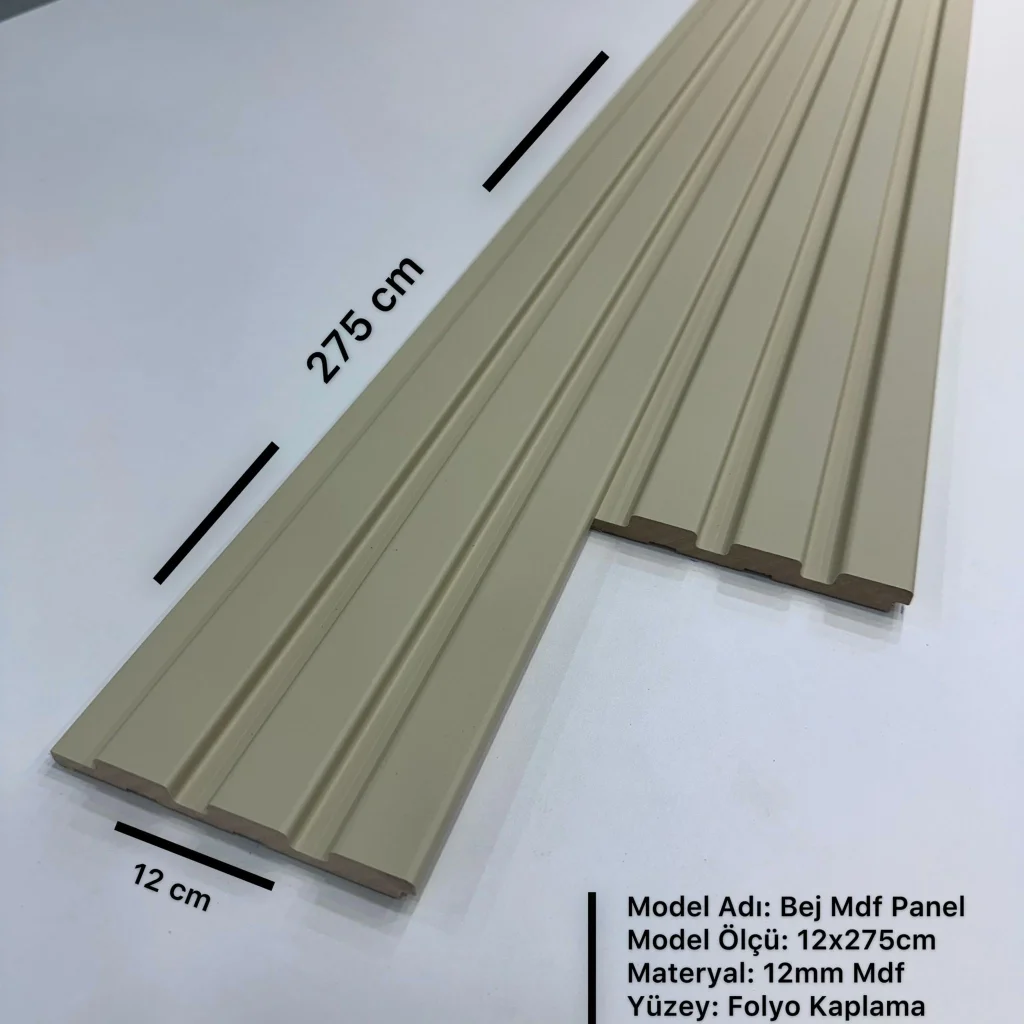 Bej Mdf Duvar Lambri Panel 12cmx275cm (12mm)