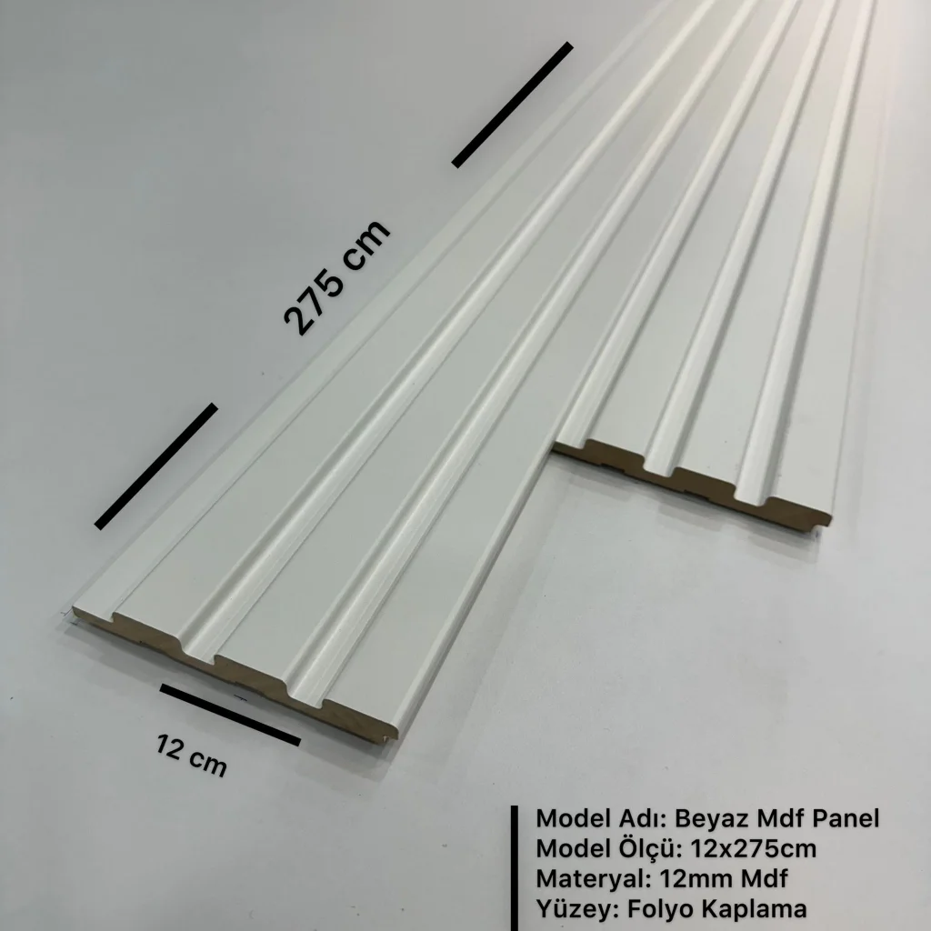 Beyaz Mdf Duvar Lambri Panel 12cmx275cm (12mm)