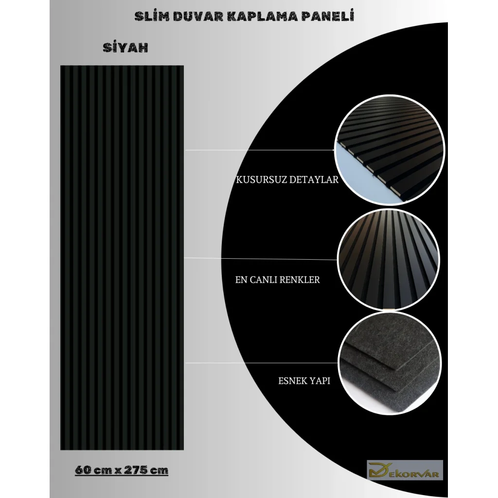Siyah Slim Duvar Kaplama Paneli 60cmx275cm