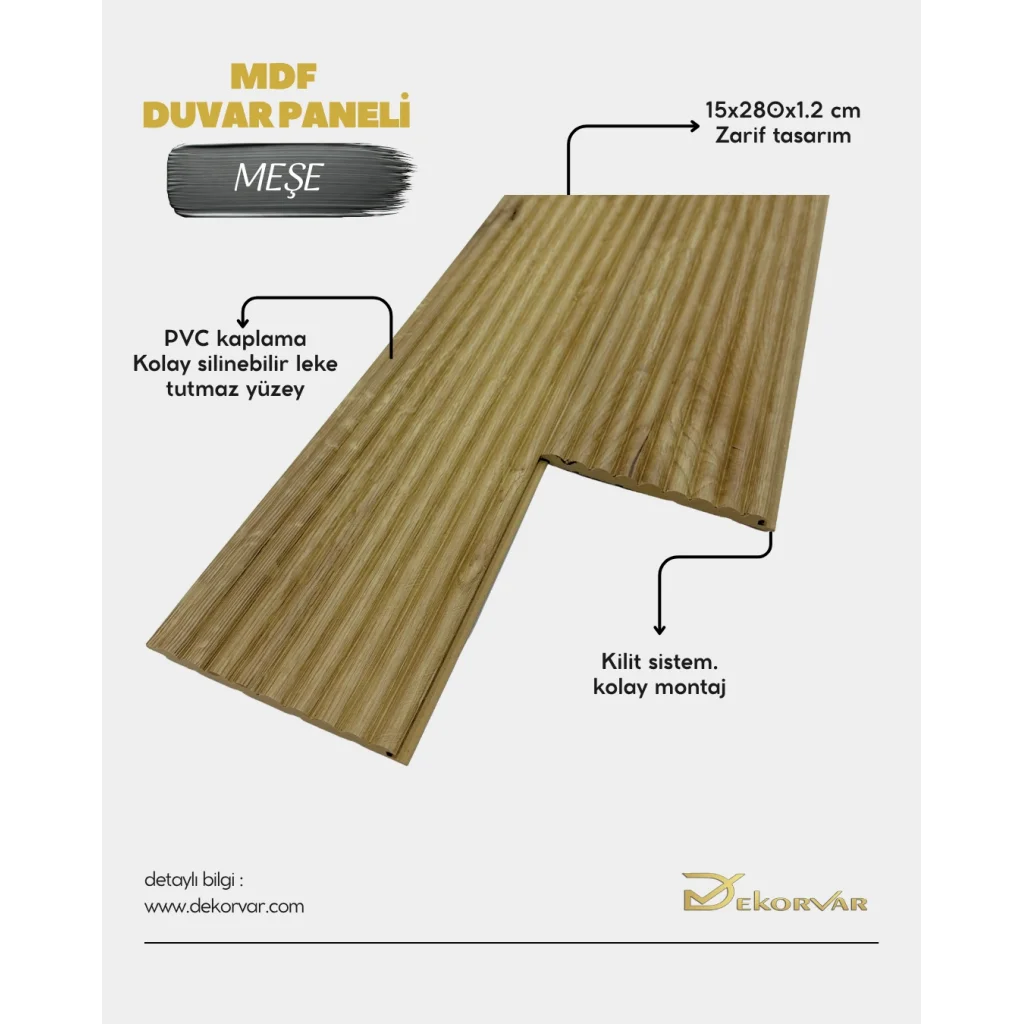 Meşe Cloe Mdf Lambri Duvar Paneli 15cmx280cm