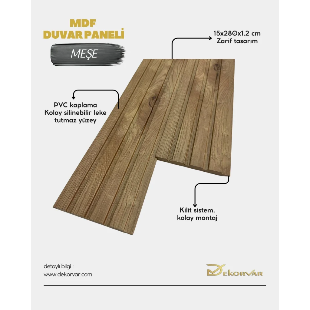 Meşe Tetra Mdf Lambri Duvar Paneli 15cmx280cm