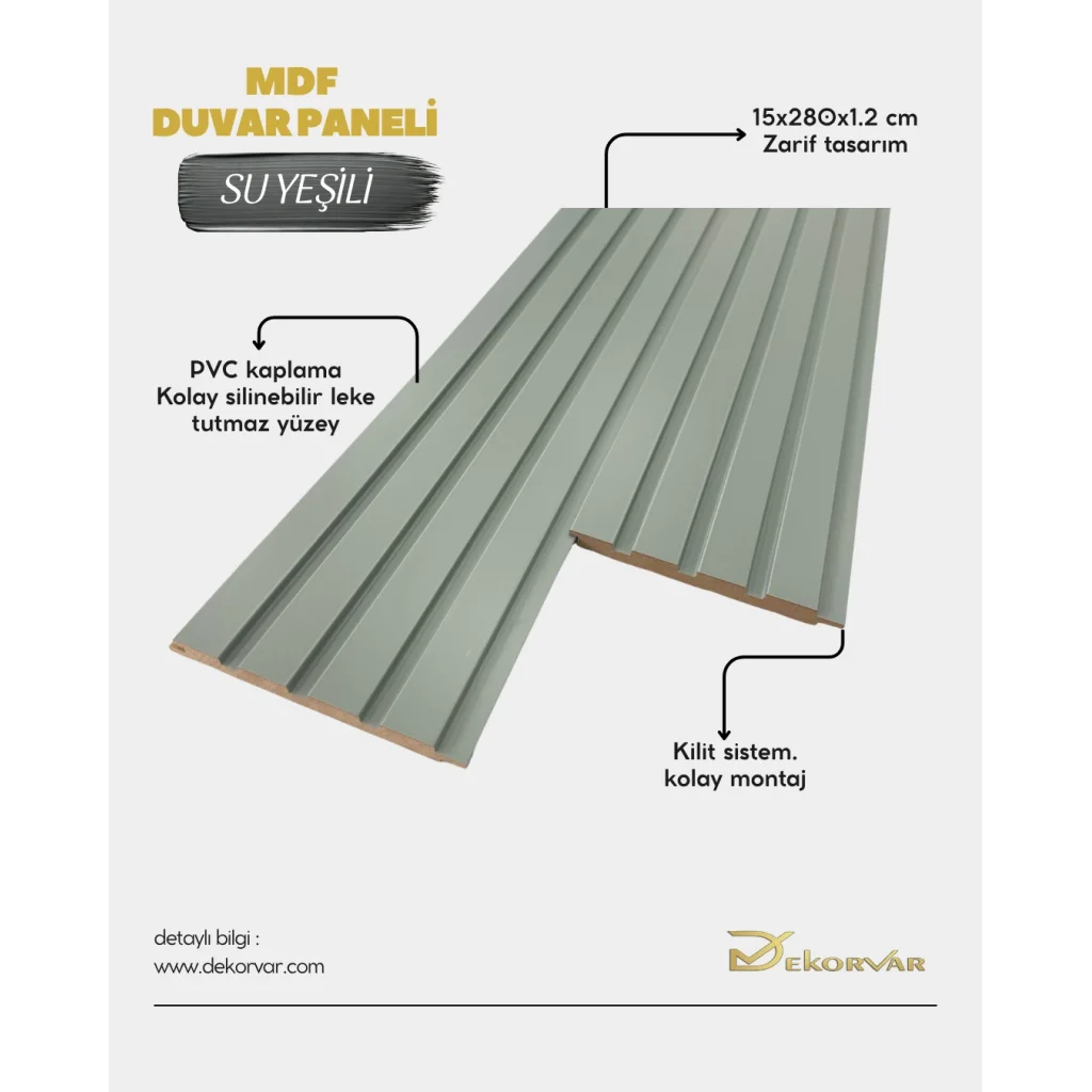 Su Yeşili Tetra Mdf Lambri Duvar Paneli 15cmx280cm
